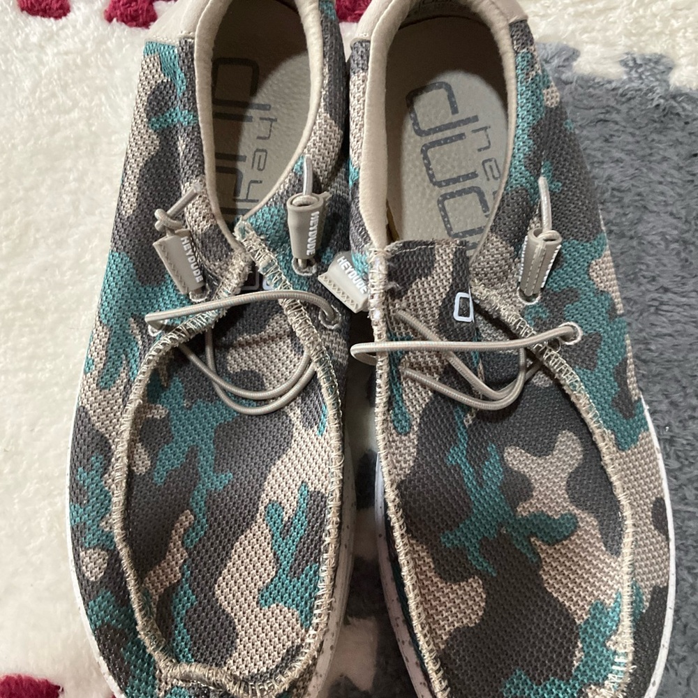 Hey Dude Men’s Camo Slip-On Loafers in Beige & Teal